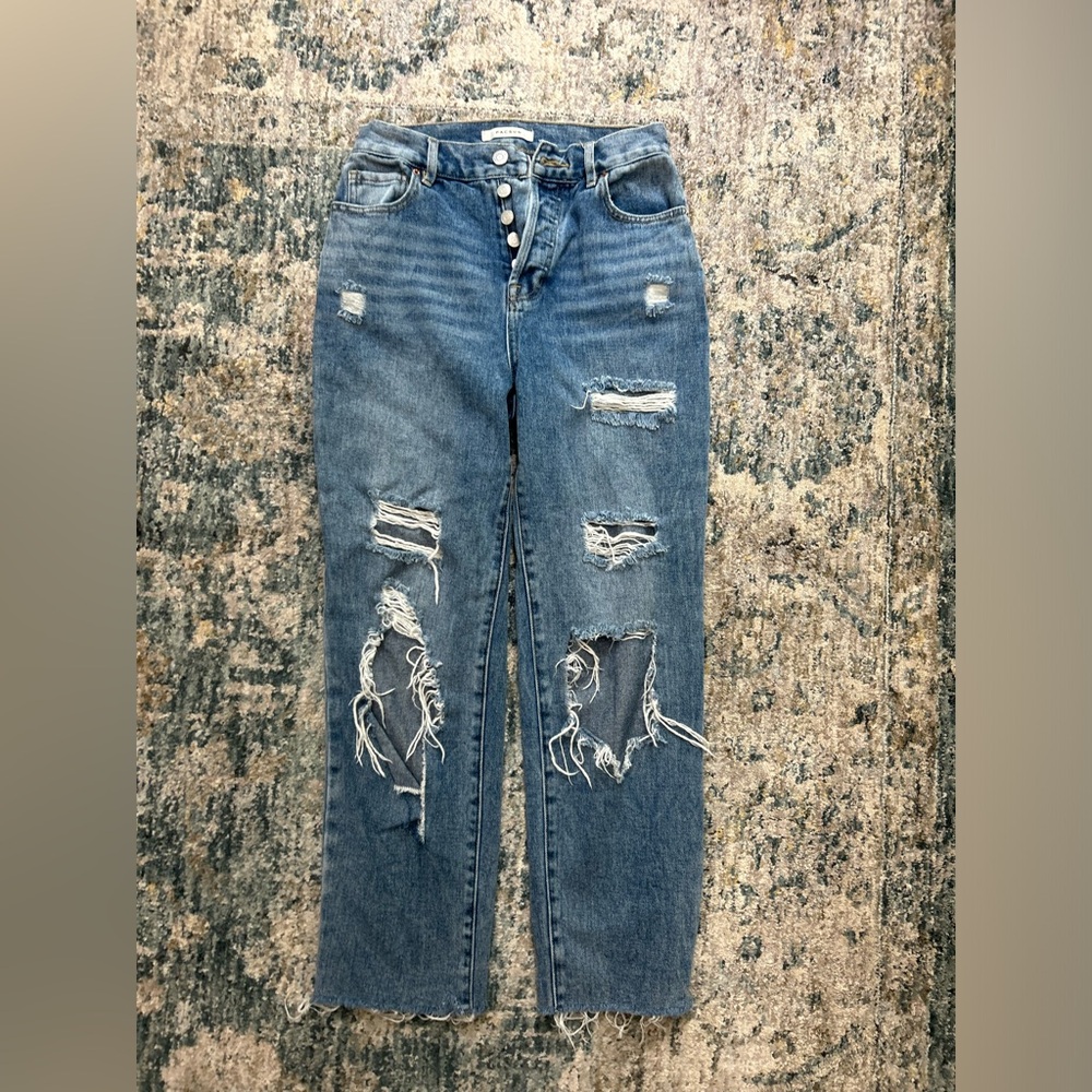 Pacsun Straight Leg Ripped Blue Jeans with Button Fly